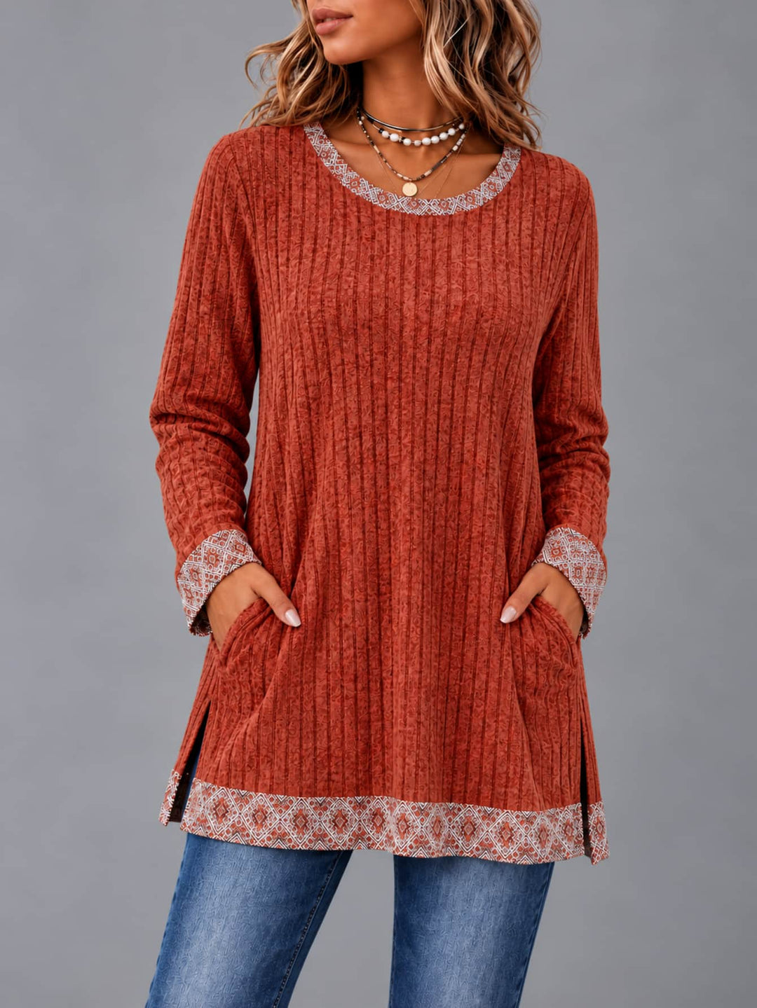 Top Casual con Bolsillos – Rojo Anaranjado