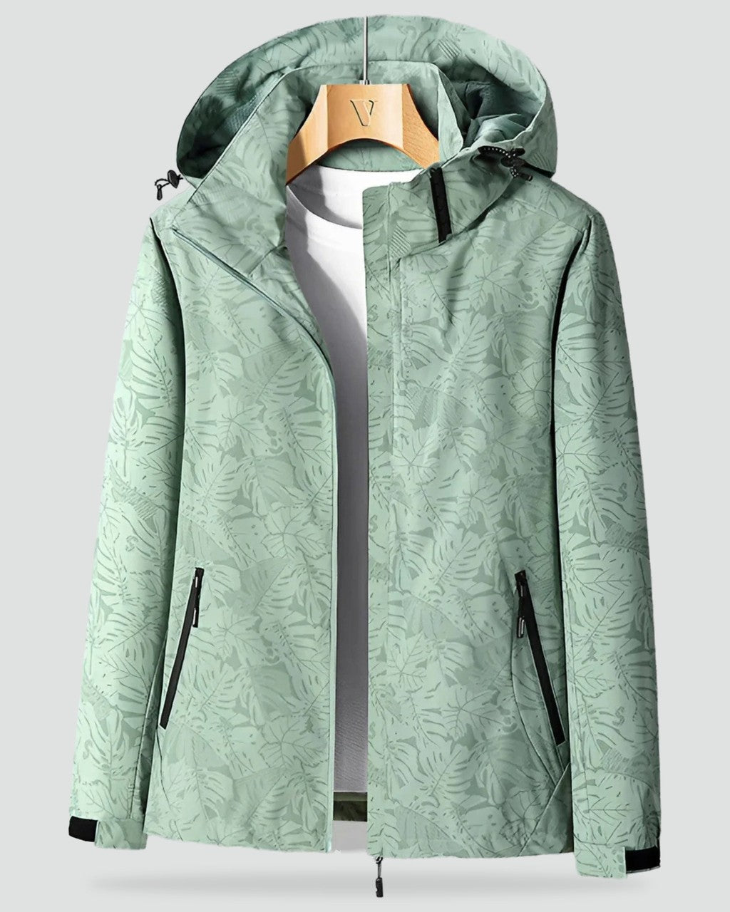 Chaqueta Estampada con Capucha – Turquesa