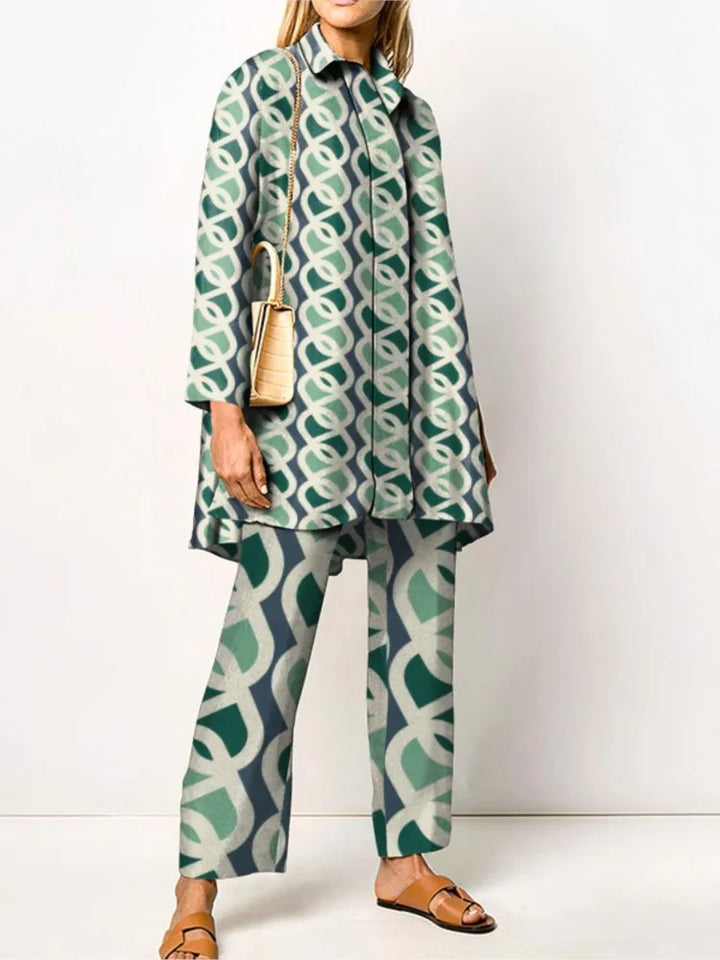 Conjunto Estampado Elegante – Verde Claro
