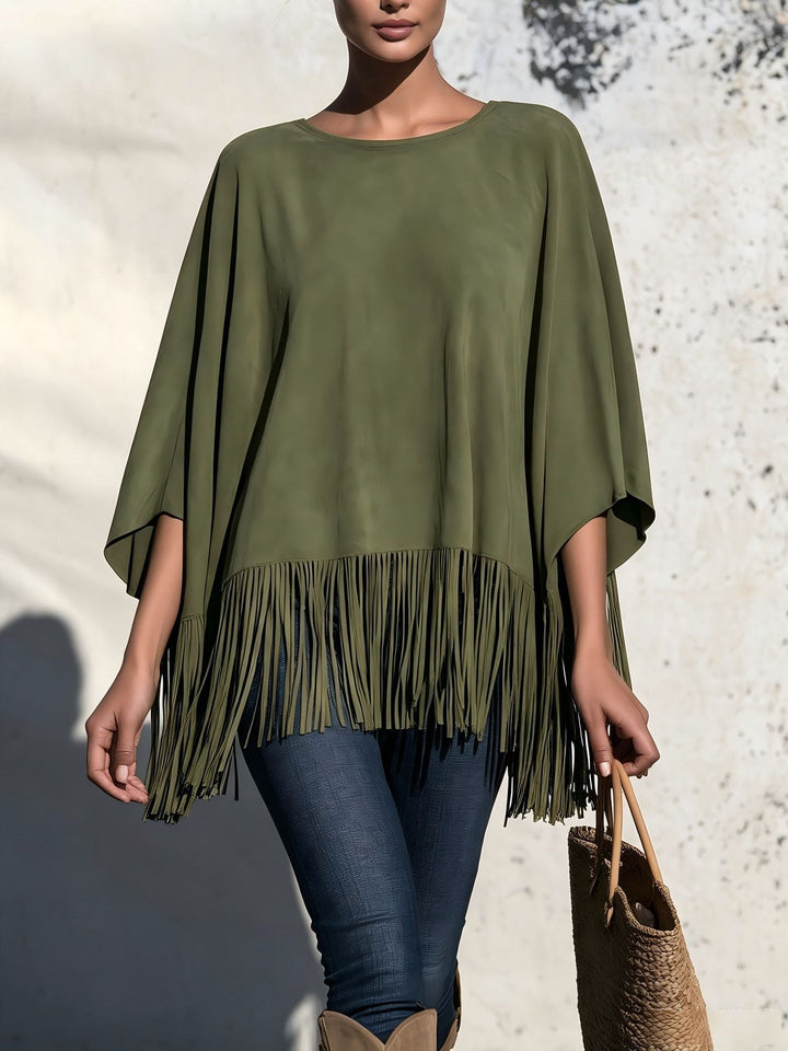 Blusa Holgada con Flecos – Verde Militar