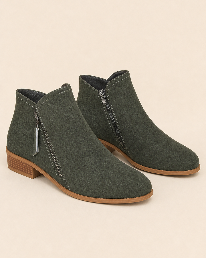 Botines con Doble Cremallera – Verde Militar