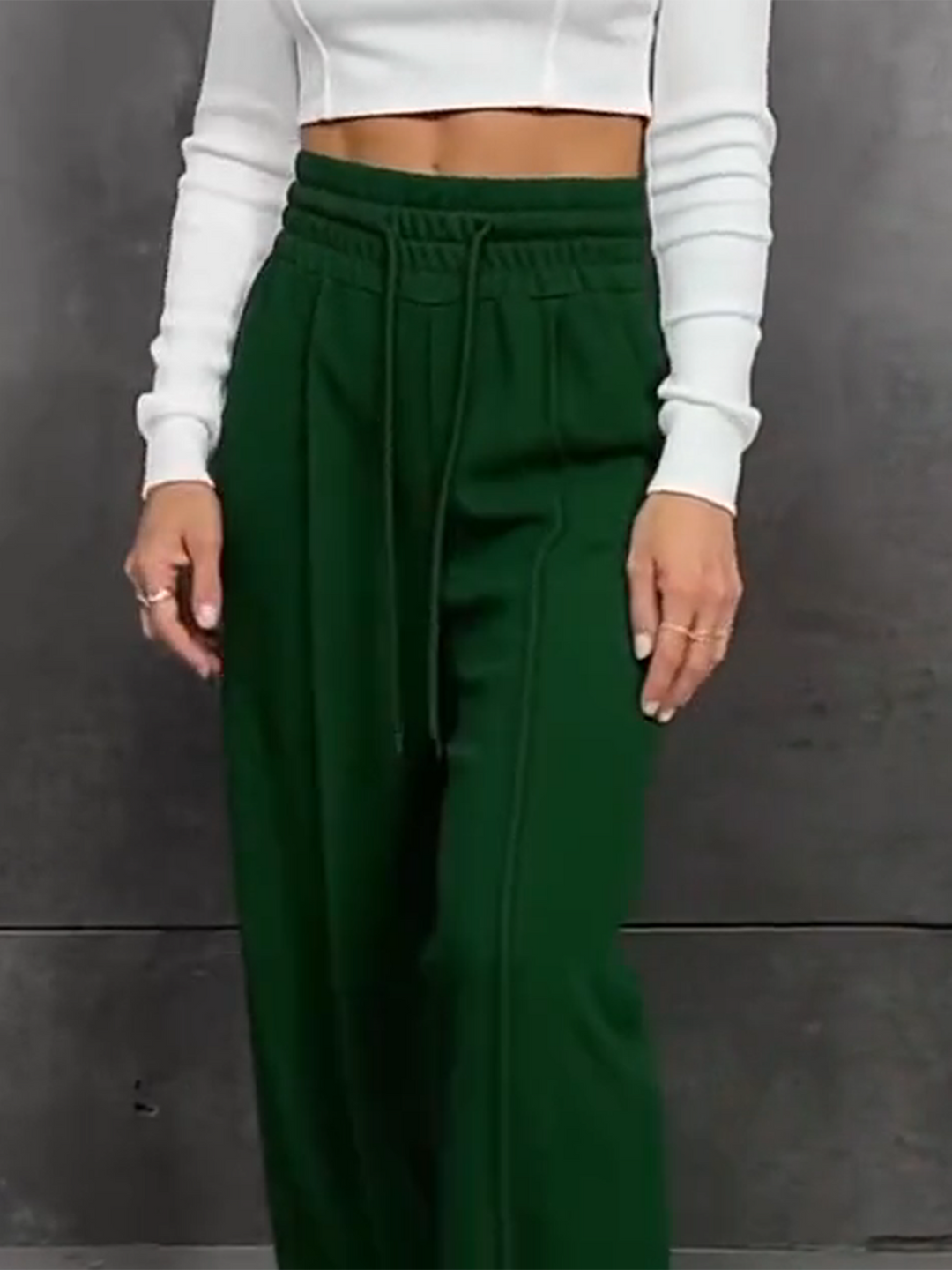 Pantalón Ancho de Tiro Alto – Verde Oscuro