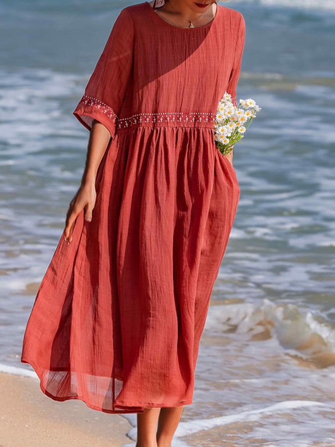 Vestido Largo Bordado – Rojo