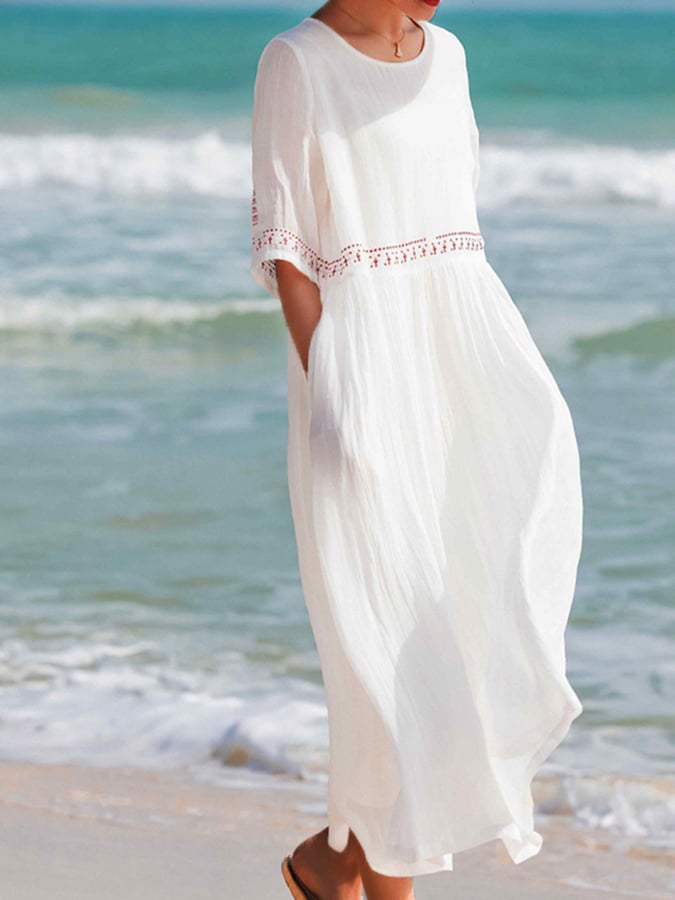 Vestido Largo Bordado – Blanco
