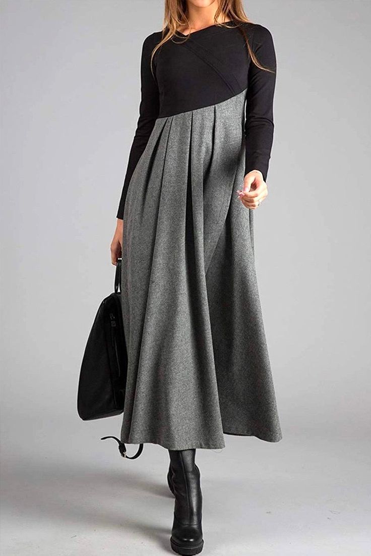 Vestido Midi Bicolor Gris