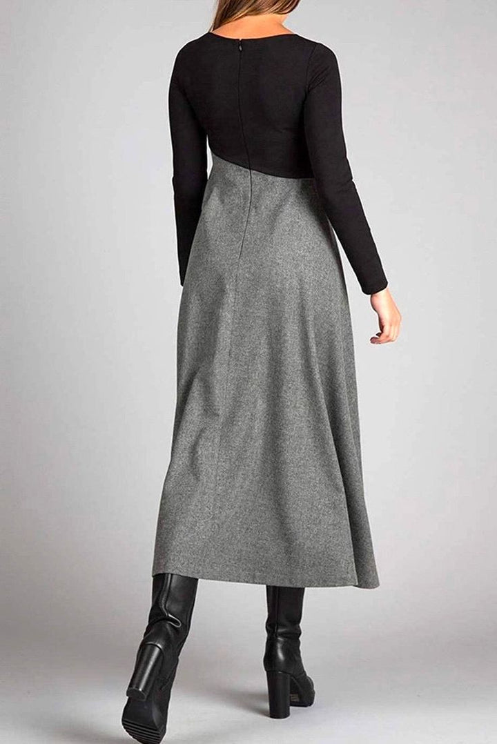 Vestido Midi Bicolor Gris