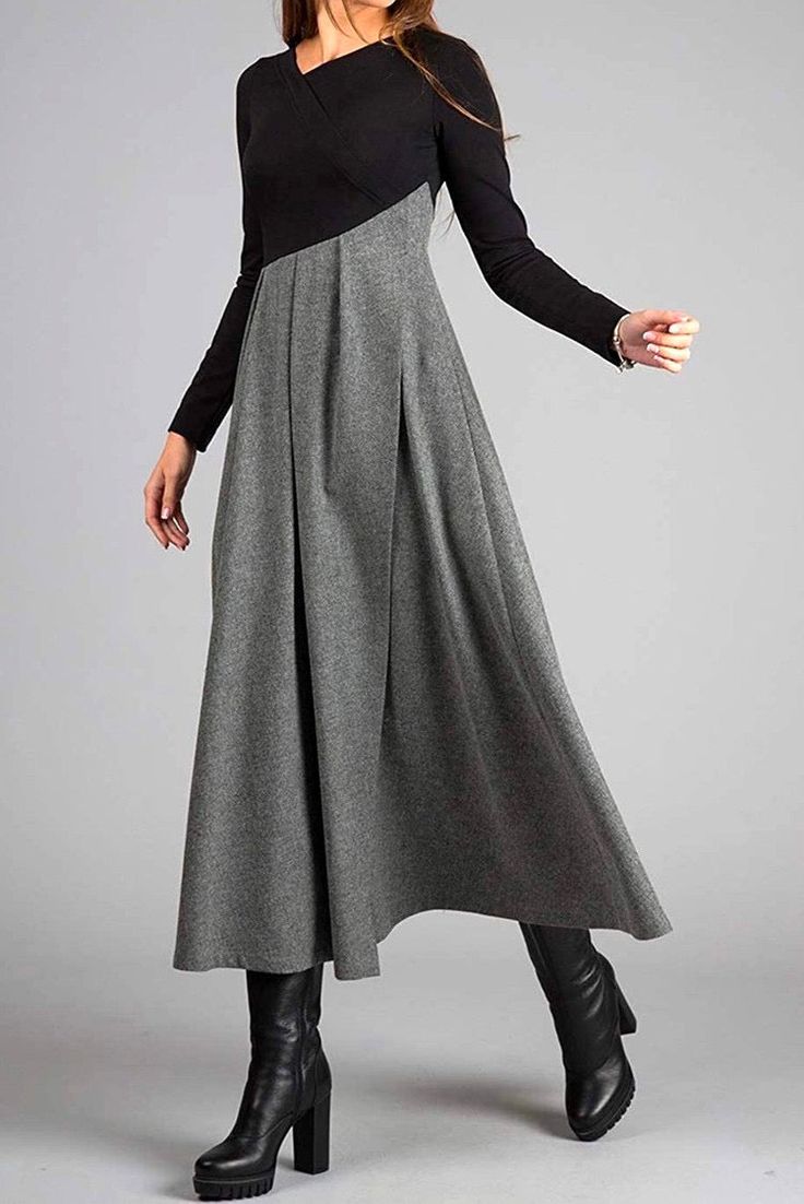 Vestido Midi Bicolor Gris – Gris
